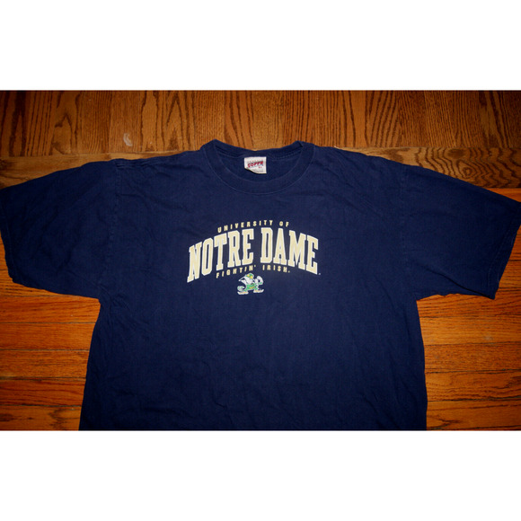 VTG Notre Dame Fighting Irish XL Blue T-Shirt Spell Out Logo Classic SOFFE - Picture 1 of 8